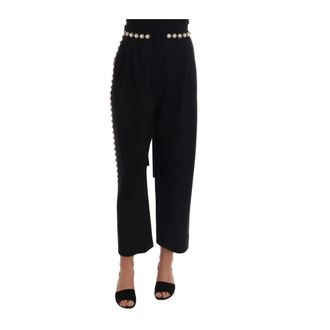 Dolce & Gabbana Sweatpants, female, Black, 2XS, Black Wool Stretch Crystal Trousers