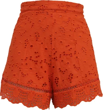 Zimmermann Eyelet High-Waisted Shorts in Orange Cotton