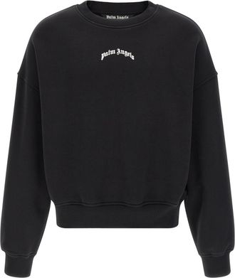Palm Angels Black Back Curved Logo Sweatshirt
