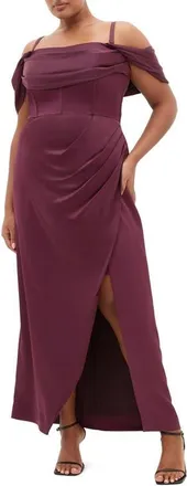 City Chic Forbidden Love Off the Shoulder Maxi Dress in Mulberry at Nordstrom, Size 18W