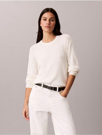 Calvin Klein Womens Tech Cable Knit Sweater - White - XL