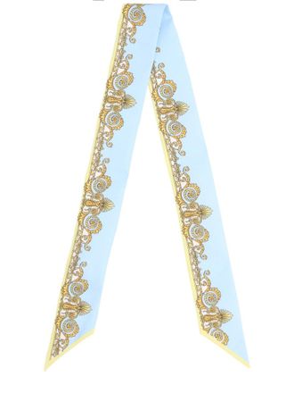 Versace Light Blue Gold Ornamental Print Scarf