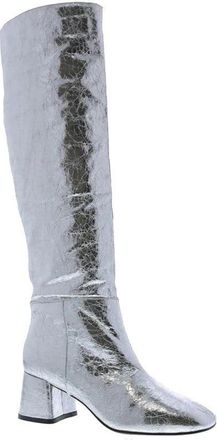 Bellini Womens Bellini Remi Boots Silver Crinkle Metallic Pull On Knee High GAL1719