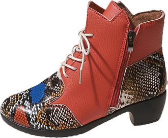 Generic Winter Womens Fashionable Leather Lace Up Ankle Boots Everyday Comfort Walking Footwear with Durable Sole Design (Red, 5. 5)