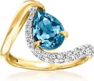 Ross-Simons London Blue Topaz Ring With. Lab-Grown Diamonds in 18kt Gold Over Sterling