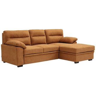 Vente-Unique Divano letto angolare destro in tessuto terracotta con tavolino - ULENIO