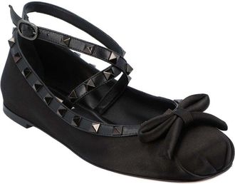 Valentino Womens Satin Rockstud Ballerina Flat, Never Worn (Authentic Pre- Loved)