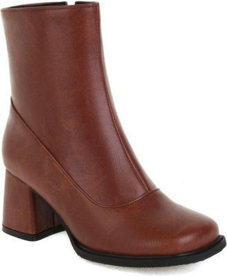 Generic Womens Square Toe Ankle Boots with Side Zipper & Chunky Block Heel for a Stylish Look,Brown,7.5 UK
