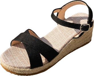 Generic Womens Platform Espadrille Wedge Sandals Open Toe Sandals Orthopedic with Arch Support Comfortable Running Padded Footbed Platform Sandal