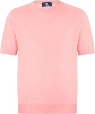 Fedeli Trui met korte mouwen - Heren - Cashmere truien - Roze - L - Kasjmier - Truien & Vesten