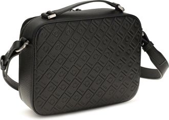 Ferragamo Mens Leather Crossbody Bag Gancini Pattern Black Calf Shoulder