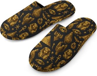 Generic Pyramid Egypt Tribal Ancient Egyptian Mens Slippers Warm Non-Slip Houes Shose Spa Slipper for Home Bedroom