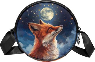 Generic Circle Crossbody Bag for Women, Fox Flowers Small Sling Bag Daypack with Zipper Adjustable Shoulder Straps Casual Ladies Girls Round Purse