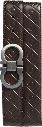 Ferragamo Double Adjustable Embossed Reversible Leather Belt in Testa Di Moro at Nordstrom, Size 115
