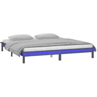 vidaXL Estructura De Cama Con Led Madera Maciza Gris 200x200 Cm Vidaxl