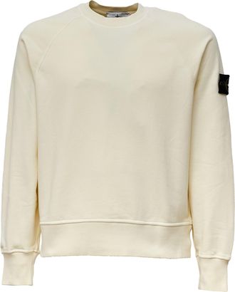 Stone Island Organic Cotton Fleece Sweatshirt with Ribbed Neckline