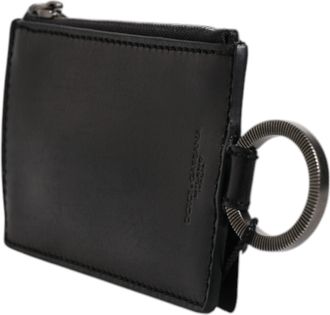 Dolce & Gabbana Mens Black Horse Leather Lanyard Logo Card Holder Wallet