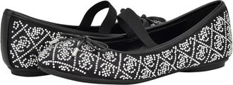 Guess Kairo Ballet Flats Womens M Black Satin Rhinestone Shoes HTAT1056
