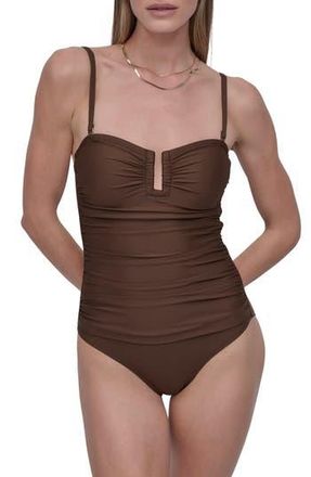DKNY Shirred Bandeau One-Piece Swimsuit in Mocha at Nordstrom Rack, Size X-Small