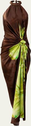 Silvia Tcherassi Tizziana Knotted Silk Halter Midi Dress