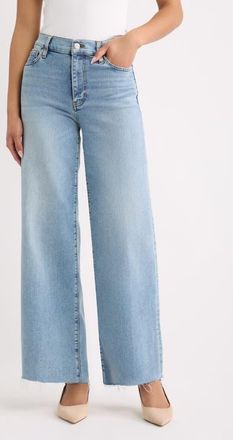Frame Denim Le Slim Palazzo High Waist Wide Leg Jeans in Dovetail Raw Fray at Nordstrom, Size 29