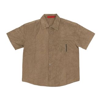 Acupuncture Khaki Heren korte mouw overhemd - Heren - Korte mouwen Overhemden - Beige - XL - Katoen - Overhemden