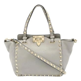 Valentino Pre-owned Leather Stud 2way Handbag - Dames - Pre-owned - Grijs - Maat: ONE Size Leer