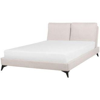 Beliani Modern Chenille eu Double Size Bed Frame 4ft6 Beige Slatted Base Melle