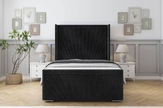 Sloomy Rutherford Naples Bed Frame With 50 Upholstered Wingback Headboard in Black | Size: Small Double