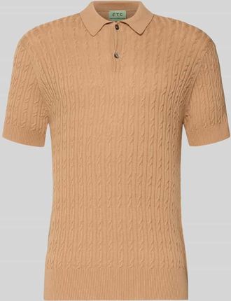 FTC Slim Fit Kurzarm Pullover mit Kaschmir-Anteil in Strick-Optik in Beige, Gr&ouml;&szlig;e 48