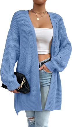 Feoya Women Long Sleeve Knitted Cardigans Womens Casual Outerwear Ladies Open Front Cardigan Soft Oversized Knitwear Lightweight Draped Sweater with V Neck 