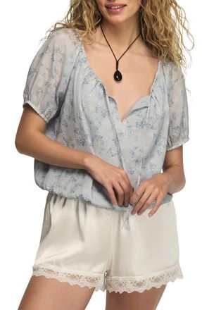 Lucky Brand Bubble Hem Top in Blue Floral at Nordstrom, Size Xx-Large