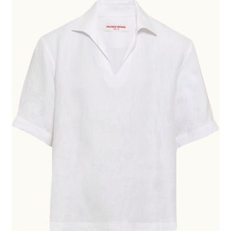 Orlebar Brown Vincent Linen Relaxed Fit Overhead Linen Shirt in White at Nordstrom, Size X-Small