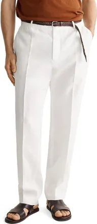 Mango Linen Regular Fit Pants in Off White at Nordstrom, Size 36