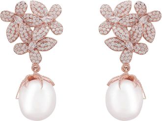 Latelita London Flowers Pearl Earrings Rosegold White