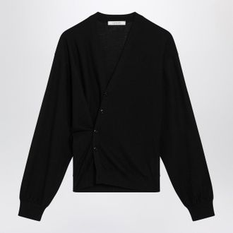 Christophe Lemaire Black Asymmetric Wool Blend Cardigan
