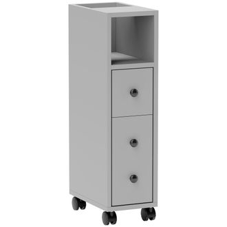 Kleankin Slim Bathroom Storage with 2 Drawers - 2 Open and Wheels - Grey | TJ Hughes