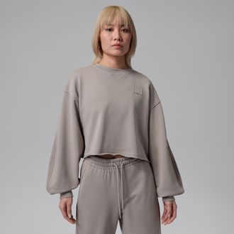 Nike Jordan Womens Jordan Flight Fleece Mod-Crop Crew-Neck Sweatshirt in Grey | IF1006-016