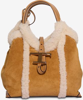 Tod's Trapezförmige Handtasche aus Wildveloursleder T Timeless