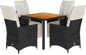 vidaXL Set De Muebles Jard&iacute;n 5 Pzas Con Cojines Rat&aacute;n Sint&eacute;tico Negro Vidaxl