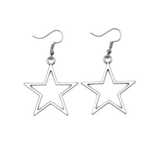 Generic Trendy Hollow Star Drop Dangle Earrings for Women Elegant Large Pendant Statement Jewelry Idea (Silver, One Size)