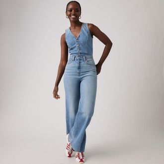 Levi's Denim Wide Leg Jumpsuit - Womens - 23 - Blue