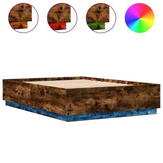 Berkfield Home Bed Frame with LED without Mattress Smoked Oak 120x200 cm in Brown | Size: Small Double
