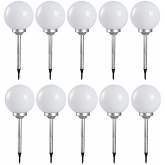ETC Shop Set di 10 luci a led solari per esterni con picchetto a sfera, lampade da balcone da giardino bianche