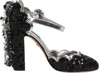 Dolce & Gabbana Zwarte Pailletten Enkelschoenen met Bandjes