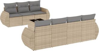 vidaXL Vidaxl - Juego De Sof&aacute;s De Jard&iacute;n Con Cojines Beige 8 Pzas Rat&aacute;n Pe