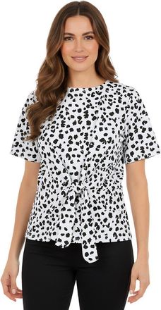 Jessica London Stretch Crepe Tie Waist Top in White Cheetah Dot at Nordstrom, Size 3X