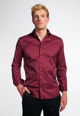 Eterna Langarmhemd ETERNA SLIM FIT, Herren, Gr. 39, Normalgr&ouml;ssen, bordeaux, Twill, 100% Baumwolle, schmal, Manschette, Hemden Langarmhemd, EASY IRON (b&uuml;gell