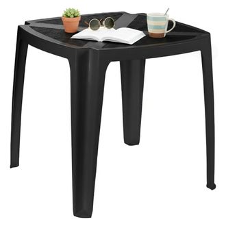 Dmora Mesa De Exterior Stillions, 4 Plazas, M&aacute;x. 75 Cm Made In Italy, Acabado Imitaci&oacute;n Rat&aacute;n, 75x75x72h Cm Negro Antracita