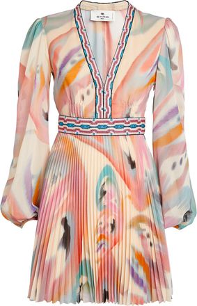 Etro Paisley-Print V-Neck Minidress Size M